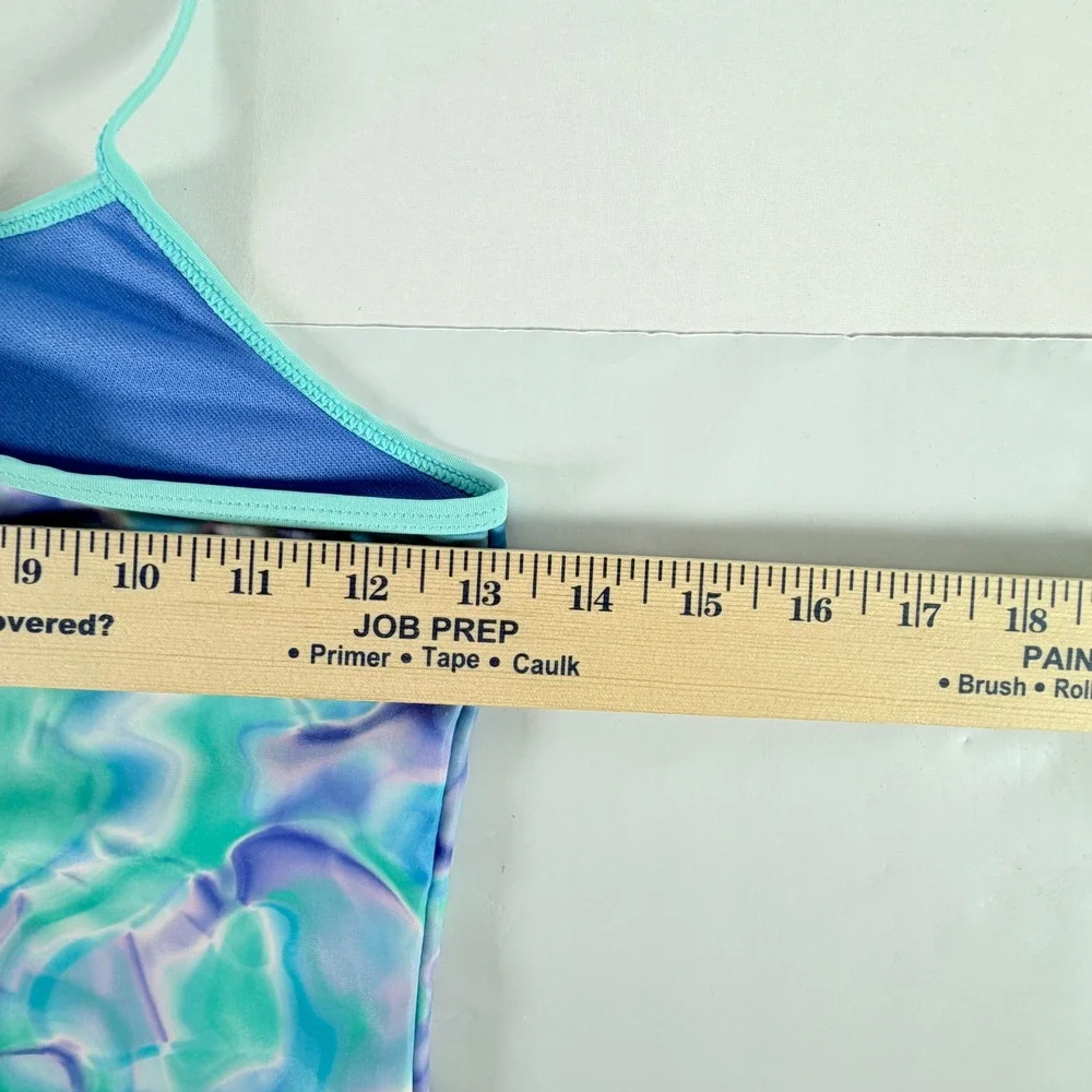 Hurley Girls Tie Dye One‎ Piece Swimsuit Silver Heart Logo Size 7/8 Blue Green